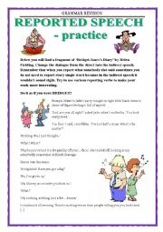 English Worksheet: GRAMMAR REVISION - REPORTED SPEECH - BRIDGET JONES