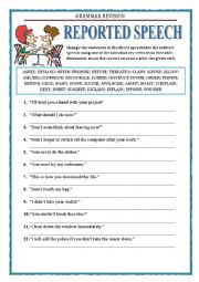 English Worksheet: GRAMMAR REVISION - REPORTED SPEECH - REPORTING VERBS - EXERCISES 