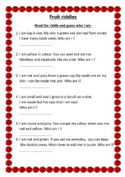 English Worksheet: riddles for fruits