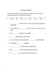 English Worksheet: Pronouns Practice