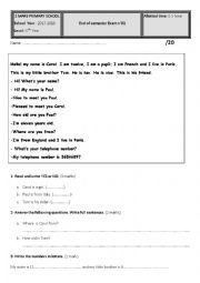 English Worksheet: EXAM N 01 6TH YEAR PRIMARY SCHOOL