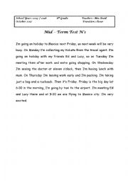 English Worksheet: mid-term test n1