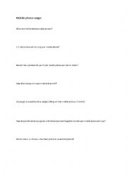 English Worksheet: English speaking exercise based around mobile phone technology