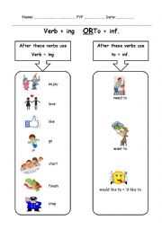 English Worksheet: Verbs plus gerund and verbs plus to inf.