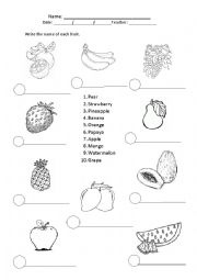 English Worksheet: Fruit Test
