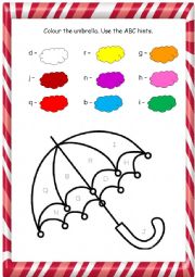 English Worksheet: Colour the umbrella