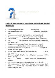 English Worksheet: modal should shoulnt