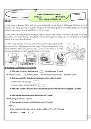 English Worksheet: exam n 1 7th form