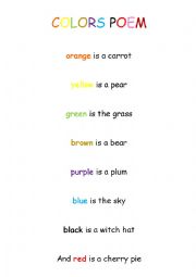 English Worksheet: Colors Poem