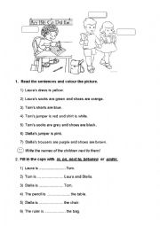 English Worksheet: Cothes and colours