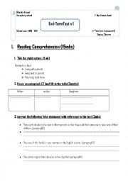 English Worksheet: End of term test n1 for  second secondary  graders in Tunisia