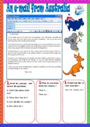 English Worksheet: An e-mail from Australia.