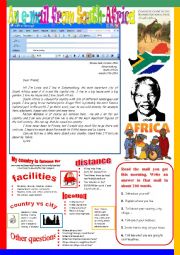 English Worksheet: An e-mail from South Africa.