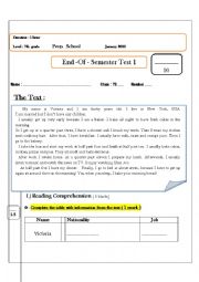 English Worksheet: End- of - Semester Test