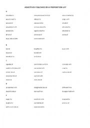 English Worksheet: List of adjectives followed by prepositions