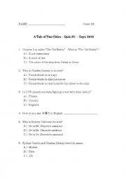 English Worksheet: A Tale of Two Cities - Graded Reader Quiz #2