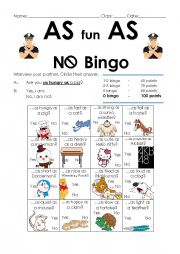 English Worksheet: As Fun As No Bingo