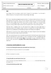 English Worksheet: this is end semester test 1 8th 