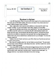 English Worksheet: End of term test n1