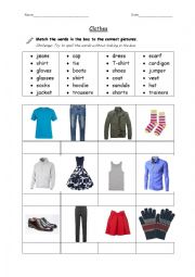 English Worksheet: Clothes - picture and word matching