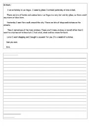 English Worksheet: Postcard- city vocabuary-past