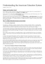 English Worksheet: UNDERSTANDING THE SCHOOL SYSTEM US