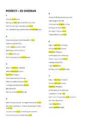 English Worksheet: Ed Sheeran - Perfect - Lyrics worksheet