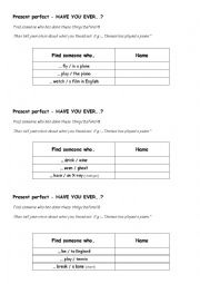 English Worksheet: Find someone who... - Present perfect
