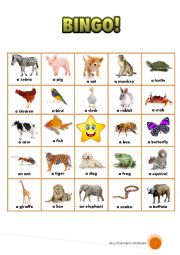 English Worksheet: Animals bingo