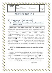 English Worksheet: 9th form mid term test N2