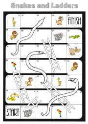 English Worksheet: snakes and ladders boardgame about animals