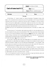 English Worksheet: End of term test 2 - level 4 - scientificbranches