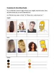 English Worksheet: People descriptions - hair and eyes