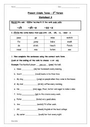 English Worksheet: Present Simple 3rd person -es and -ies