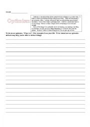 English Worksheet: Optimism journal