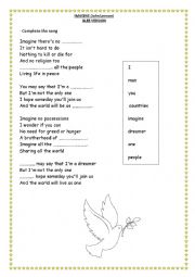 English Worksheet: Imagine (John Lennon) Glee version