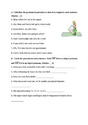 English Worksheet: Grammar Test about personal Pronouns