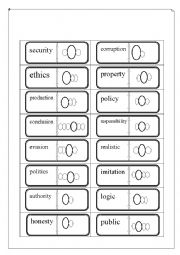 English Worksheet: Stress in words ending in -y, -ic, -ics, -sion, -tion (Domino game)