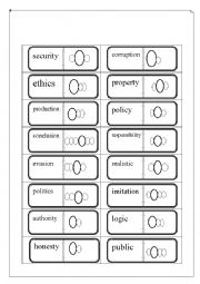 Stress in words ending in -y, -ic, -ics, -sion, -tion (Domino game)