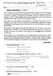 English Worksheet: End semester1 test 9th form 