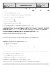 English Worksheet:  End-of-semester Exam n01 BAC