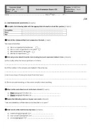 English Worksheet: 2ND YEAR EXAM 1ST SEMESTER