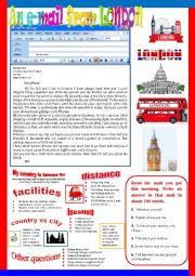 English Worksheet: An e-mail from London. Semi-guided writing