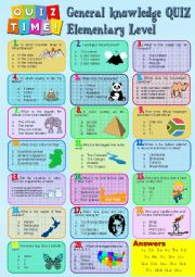 English Worksheet: General Knowledge QUIZ  A  -  Elementary level + KEY