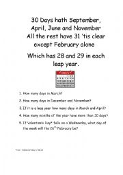 English Worksheet: 30 days hath September