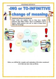 English Worksheet: GRAMMAR REVISION - ING or TO INFINITIVE (part 1)