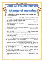 English Worksheet: GRAMMAR REVISION - ING or TO INFINITIVE (part 2)