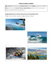 English Worksheet: New Zealand outdoor activities