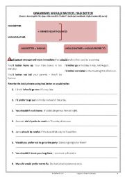 English Worksheet: Had better, would rather