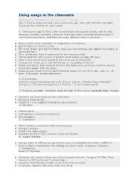English Worksheet: activities with songs